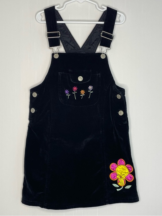 Vintage Other - 1998 Looney Tunes Tweety Bird Soft Black Velvet Bib Overalls Jumper Dress 7/8